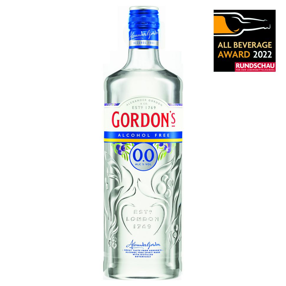 Diageo, Gordon's 0,0%: Alkoholfreie Gin-Alternative mit 0,015 % Restalkohol und nur 20 Kalorien pro Glas, die auch geschmacklich mit „echtem“ Gin konkurrieren kann.