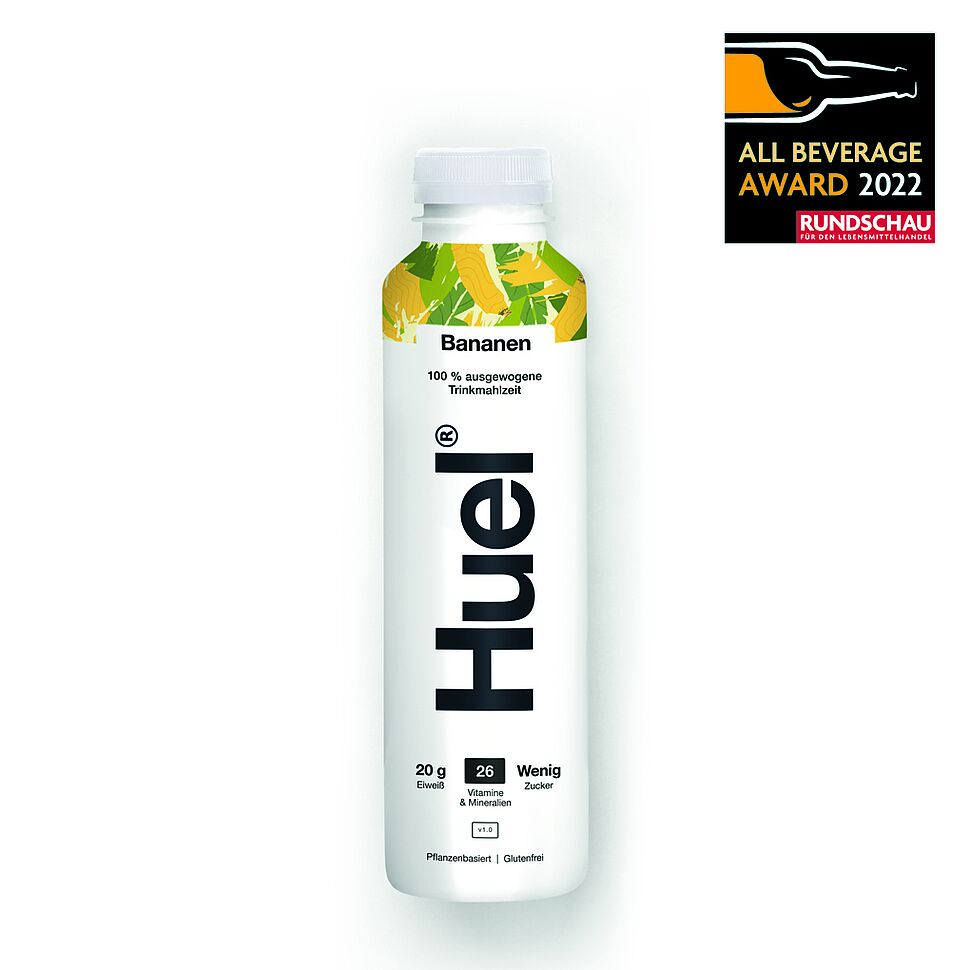 Uplegger Food Company, Huel: Eine volle, ausgewogene Trinkmahlzeit, glutenfrei, natürlich gesüßt, mit 22 g Protein und in der praktischen 500-ml-Flasche abgefüllt.