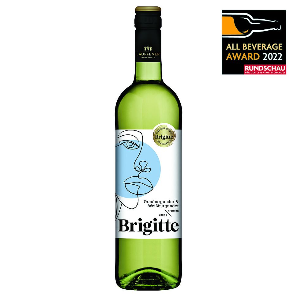 Brigitte Wein – by Lauffener Weingärtner: Exklusiv für das Brigitte-Magazin abgefüllte trockene Cuvée aus Grauburgunder und Weißburgunder. Es handelt sich bereits um die zweite Edition.