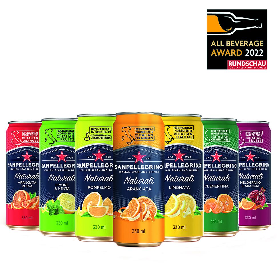 Nestlé Waters: Sanpellegrino Naturali: Kultlimonaden im neuen Design. 100 % natürliche Zutaten und besonders hoher Fruchtanteil von mindestens 16 %.