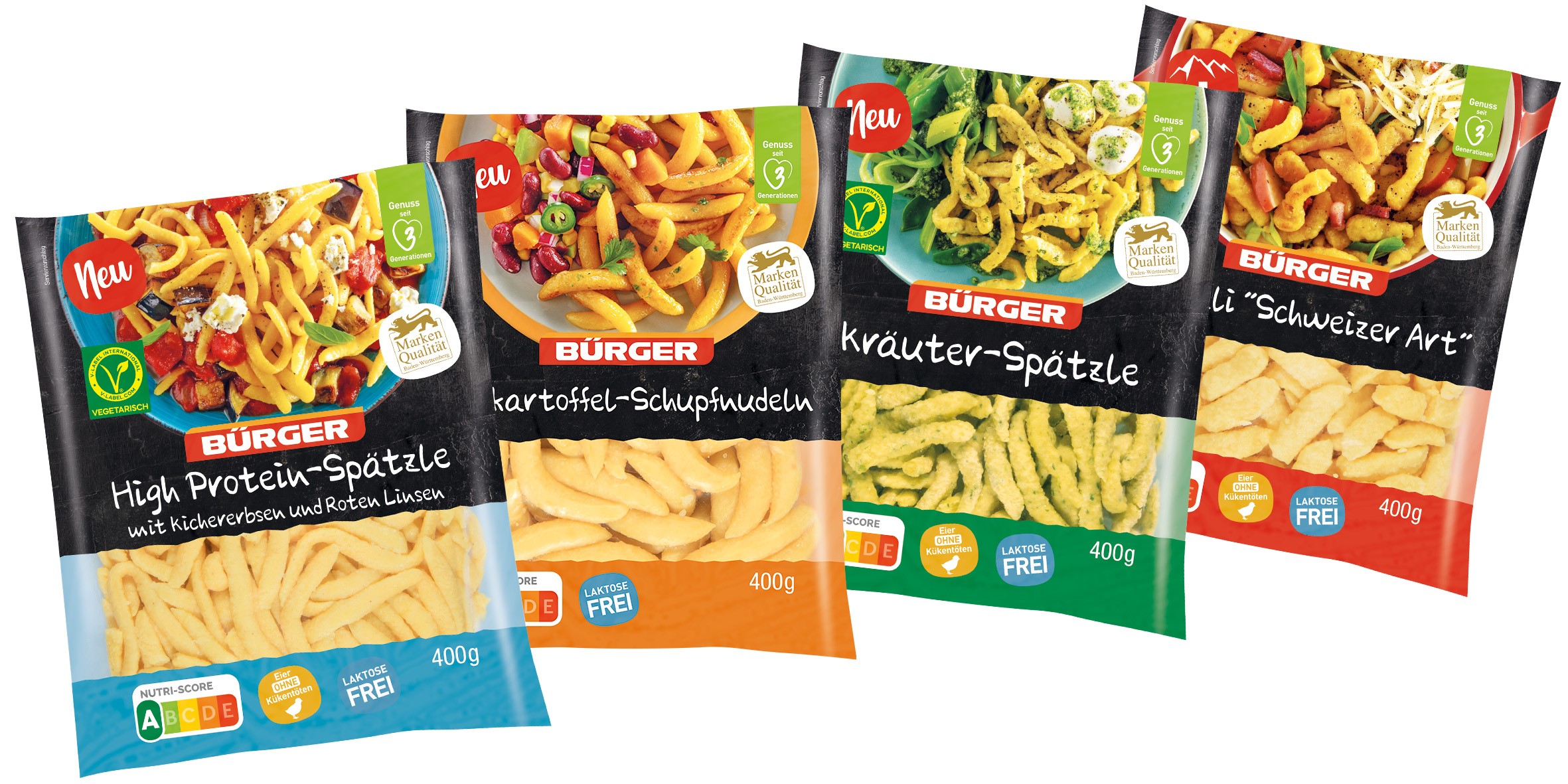 BÜRGER-Beilagen-Sortiment: „Spätzli ‚Schweizer Art‘“, „Kr