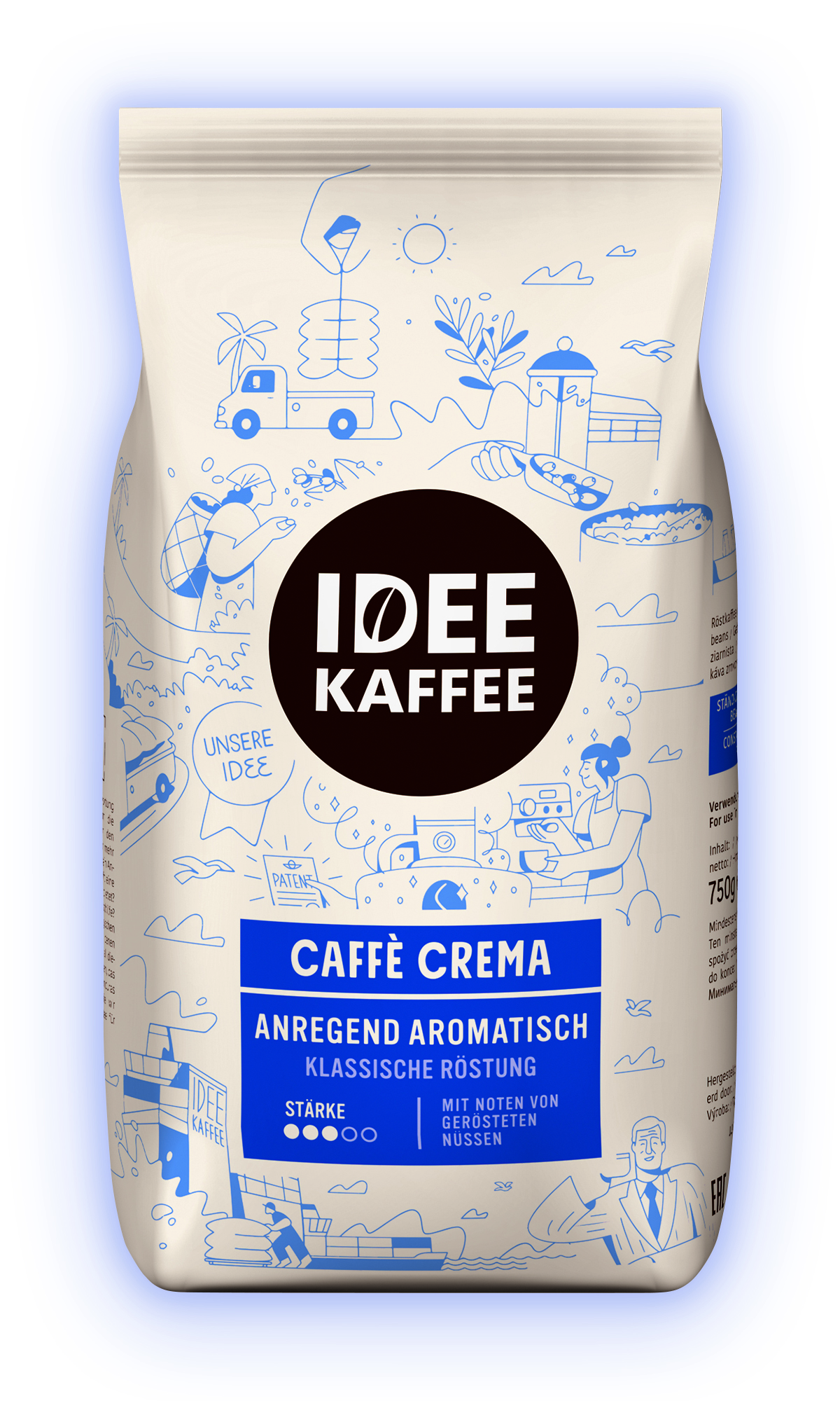 IDEE KAFFEE Caffè Crema Anregend Aromatisch 750 g ganze Bohne